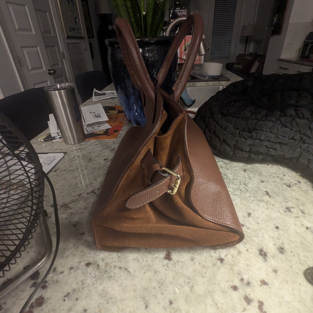 Brown Leather Satchel with Classic Dome Shape - Picture 8 of 9